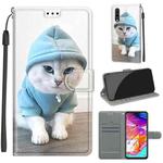 For Samsung Galaxy A70 Voltage Colored Drawing Magnetic Clasp Horizontal Flip PU Leather Case with Holder & Card Slots(C15 Blue Sweater White Cat)