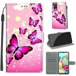 For Samsung Galaxy A71 Voltage Colored Drawing Magnetic Clasp Horizontal Flip PU Leather Case with Holder & Card Slots(C03 Gradient Pink Flying Butterflies)