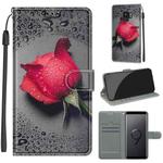 For Samsung Galaxy S9 Voltage Colored Drawing Magnetic Clasp Horizontal Flip PU Leather Case with Holder & Card Slots(C14 Black Water Drop Rose)