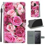 For Samsung Galaxy S9+ Voltage Colored Drawing Magnetic Clasp Horizontal Flip PU Leather Case with Holder & Card Slots(C17 Green Leaf Pink Rose)