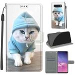 For Samsung Galaxy S10+ Voltage Colored Drawing Magnetic Clasp Horizontal Flip PU Leather Case with Holder & Card Slots(C15 Blue Sweater White Cat)