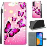 For Huawei P Smart 2021 / Y7a Voltage Colored Drawing Magnetic Clasp Horizontal Flip PU Leather Case with Holder & Card Slots(C03 Gradient Pink Flying Butterflies)