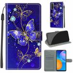 For Huawei P Smart 2021 / Y7a Voltage Colored Drawing Magnetic Clasp Horizontal Flip PU Leather Case with Holder & Card Slots(C11 Blue Golden Chain Butterflies)