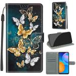 For Huawei P Smart 2021 / Y7a Voltage Colored Drawing Magnetic Clasp Horizontal Flip PU Leather Case with Holder & Card Slots(C20 Gold Silver Flying Butterflies)