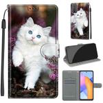 For Honor 10X Lite Voltage Colored Drawing Magnetic Clasp Horizontal Flip PU Leather Case with Holder & Card Slots(C08 Flower Bush Big White Cat)