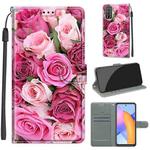 For Honor 10X Lite Voltage Colored Drawing Magnetic Clasp Horizontal Flip PU Leather Case with Holder & Card Slots(C17 Green Leaf Pink Rose)