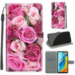 For Huawei P30 Lite Voltage Colored Drawing Magnetic Clasp Horizontal Flip PU Leather Case with Holder & Card Slots(C17 Green Leaf Pink Rose)