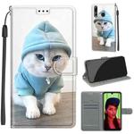 For Huawei P Smart+ 2019 Voltage Colored Drawing Magnetic Clasp Horizontal Flip PU Leather Case with Holder & Card Slots(C15 Blue Sweater White Cat)