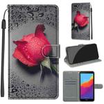 For Huawei Y5 2018 / Honor Play 7 Voltage Colored Drawing Magnetic Clasp Horizontal Flip PU Leather Case with Holder & Card Slots(C14 Black Water Drop Rose)