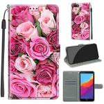 For Huawei Y5 2018 / Honor Play 7 Voltage Colored Drawing Magnetic Clasp Horizontal Flip PU Leather Case with Holder & Card Slots(C17 Green Leaf Pink Rose)