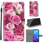 For Huawei Y5 2019 / Honor 8S Voltage Colored Drawing Magnetic Clasp Horizontal Flip PU Leather Case with Holder & Card Slots(C17 Green Leaf Pink Rose)