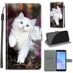 For Huawei Y6 2018 / Honor 7A Voltage Colored Drawing Magnetic Clasp Horizontal Flip PU Leather Case with Holder & Card Slots(C08 Flower Bush Big White Cat)
