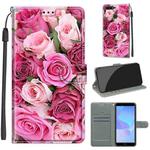 For Huawei Y6 2018 / Honor 7A Voltage Colored Drawing Magnetic Clasp Horizontal Flip PU Leather Case with Holder & Card Slots(C17 Green Leaf Pink Rose)