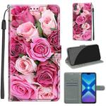 For Honor 8X Voltage Colored Drawing Magnetic Clasp Horizontal Flip PU Leather Case with Holder & Card Slots(C17 Green Leaf Pink Rose)