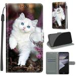 For Nokia 2.4 Voltage Colored Drawing Magnetic Clasp Horizontal Flip PU Leather Case with Holder & Card Slots(C08 Flower Bush Big White Cat)