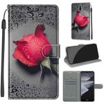 For Nokia 2.4 Voltage Colored Drawing Magnetic Clasp Horizontal Flip PU Leather Case with Holder & Card Slots(C14 Black Water Drop Rose)