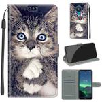 For Nokia 1.4 Voltage Colored Drawing Magnetic Clasp Horizontal Flip PU Leather Case with Holder & Card Slots(C02 Fork Hand White Claw Cat)