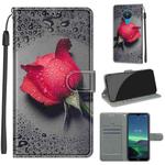 For Nokia 1.4 Voltage Colored Drawing Magnetic Clasp Horizontal Flip PU Leather Case with Holder & Card Slots(C14 Black Water Drop Rose)