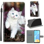 For OPPO A15 / A15s Voltage Coloured Drawing Magnetic Clasp Horizontal Flip PU Leather Case with Holder & Card Slots(C08 Flower Bush Big White Cat)