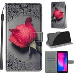 For ZTE A3 2020 Voltage Coloured Drawing Magnetic Clasp Horizontal Flip PU Leather Case with Holder & Card Slots(C14 Black Water Drop Rose)