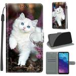 For ZTE A5 2020 Voltage Coloured Drawing Magnetic Clasp Horizontal Flip PU Leather Case with Holder & Card Slots(C08 Flower Bush Big White Cat)