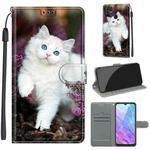 For ZTE Blade 20 Smart Voltage Coloured Drawing Magnetic Clasp Horizontal Flip PU Leather Case with Holder & Card Slots(C08 Flower Bush Big White Cat)