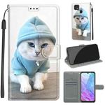 For ZTE Blade 20 Smart Voltage Coloured Drawing Magnetic Clasp Horizontal Flip PU Leather Case with Holder & Card Slots(C15 Blue Sweater White Cat)