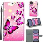 For iPhone 11 Voltage Colored Drawing Magnetic Clasp Horizontal Flip PU Leather Case with Holder & Card Slots (C03 Gradient Pink Flying Butterflies)