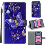 For iPhone 11 Voltage Colored Drawing Magnetic Clasp Horizontal Flip PU Leather Case with Holder & Card Slots (C11 Blue Golden Chain Butterflies)