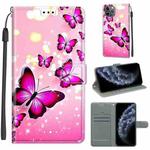 For iPhone 11 Pro Voltage Colored Drawing Magnetic Clasp Horizontal Flip PU Leather Case with Holder & Card Slots (C03 Gradient Pink Flying Butterflies)