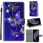 For iPhone 11 Pro Voltage Colored Drawing Magnetic Clasp Horizontal Flip PU Leather Case with Holder & Card Slots (C11 Blue Golden Chain Butterflies)