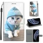 For iPhone 11 Pro Voltage Colored Drawing Magnetic Clasp Horizontal Flip PU Leather Case with Holder & Card Slots (C15 Blue Sweater White Cat)