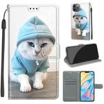 For iPhone 12 Pro Max Voltage Colored Drawing Magnetic Clasp Horizontal Flip PU Leather Case with Holder & Card Slots(C15 Blue Sweater White Cat)