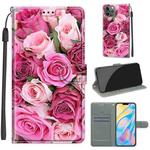 For iPhone 12 Pro Max Voltage Colored Drawing Magnetic Clasp Horizontal Flip PU Leather Case with Holder & Card Slots(C17 Green Leaf Pink Rose)