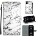 For iPhone 12 / 12 Pro Voltage Colored Drawing Magnetic Clasp Horizontal Flip PU Leather Case with Holder & Card Slots(C01 White Marble)