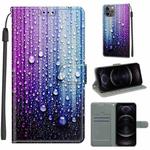 For iPhone 12 / 12 Pro Voltage Colored Drawing Magnetic Clasp Horizontal Flip PU Leather Case with Holder & Card Slots(C05 Purple Blue Water Drops)