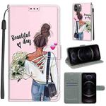 For iPhone 12 / 12 Pro Voltage Colored Drawing Magnetic Clasp Horizontal Flip PU Leather Case with Holder & Card Slots(C09 Hug Flower)