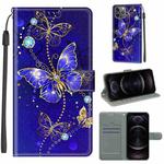 For iPhone 12 / 12 Pro Voltage Colored Drawing Magnetic Clasp Horizontal Flip PU Leather Case with Holder & Card Slots(C11 Blue Golden Chain Butterflies)