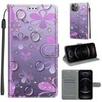 For iPhone 12 / 12 Pro Voltage Colored Drawing Magnetic Clasp Horizontal Flip PU Leather Case with Holder & Card Slots(C16 Water Drop Six Petal Flower)