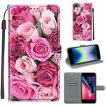 For iPhone SE 2022 / SE 2020 / 8 / 7 Voltage Colored Drawing Magnetic Clasp Horizontal Flip PU Leather Case with Holder & Card Slots(C17 Green Leaf Pink Rose)