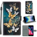 For iPhone SE 2022 / SE 2020 / 8 / 7 Voltage Colored Drawing Magnetic Clasp Horizontal Flip PU Leather Case with Holder & Card Slots(C20 Gold Silver Flying Butterflies)