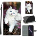 For iPhone XR Voltage Colored Drawing Magnetic Clasp Horizontal Flip PU Leather Case with Holder & Card Slots(C08 Flower Bush Big White Cat)
