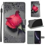 For iPhone XR Voltage Colored Drawing Magnetic Clasp Horizontal Flip PU Leather Case with Holder & Card Slots(C14 Black Water Drop Rose)