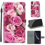 For iPhone XR Voltage Colored Drawing Magnetic Clasp Horizontal Flip PU Leather Case with Holder & Card Slots(C17 Green Leaf Pink Rose)