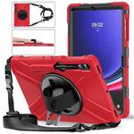 For Samsung Galaxy Tab S7 FE 5G 12.4 T730 Silicone + PC Protective Case with Holder & Shoulder Strap(Red)
