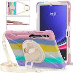 For Samsung Galaxy Tab S7 FE 5G 12.4 T730 Silicone + PC Protective Case with Holder & Shoulder Strap(Colorful Pink)