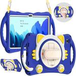 For Samsung Galaxy Tab A7 10.4 2020 SM-T500 Cute Cat King Kids Shockproof Silicone Tablet Case with Holder & Shoulder Strap & Handle(Dark Blue)