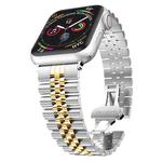 Man Five Beads Stainless Steel Watch Band, Width: 22mm For Apple Watch Series 9&8&7 41mm / SE 3&SE 2&6&SE&5&4 40mm / 3&2&1 38mm(Silver + Gold)