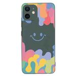 For iPhone 11 Painted Smiley Face Pattern Liquid Silicone Shockproof Case (Dark Green)