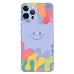 For iPhone 11 Pro Max Painted Smiley Face Pattern Liquid Silicone Shockproof Case (Purple)